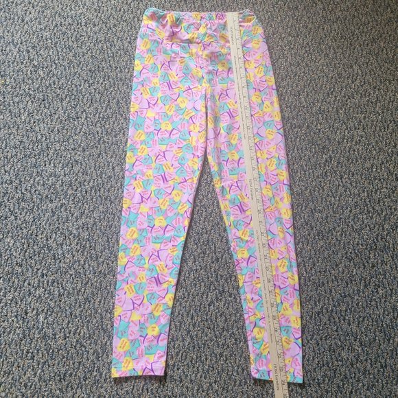 OS LuLaRoe Soft Stretchy Leggings Pink Sweetheart Print Leggings One Size - Picture 5 of 8